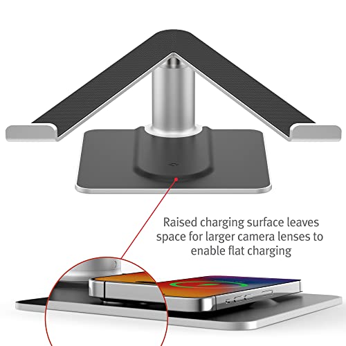 Twelve South HiRise Pro for Laptops and MacBooks | Ergonomic, Height-Adjustable Stand with MagSafe Wireless Capable Charging Base (Silver), 7 x 11 x 6 inches