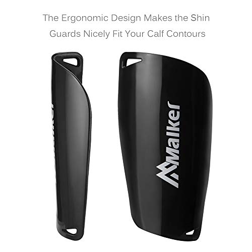 Malker Soccer Shin Guards for Kids Youth Adults Shin Guards Pads with Lower Leg Sleeves, Lightweight and Compact, Protective Soccer Equipment (Black S)