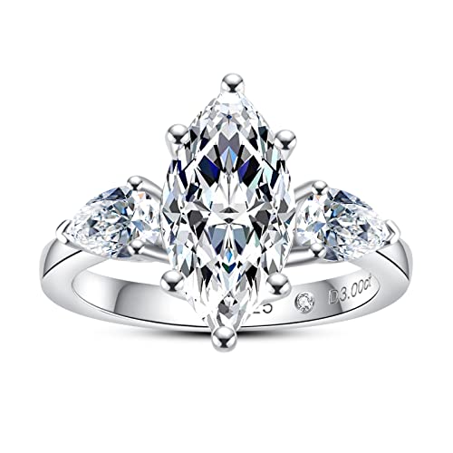 AnuClub 4.6ct Moissanite 3 Stone Engagement Rings D Color VVS1 Round Cut 18K White Gold Plated 925 Sterling Silver Anniversary Wedding Promise Ring, Christmas Gift for Women 10