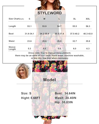 STYLEWORD Womens Dress Summer Floral Wedding Guest Maxi Long Boho Cold Shoulder Casual Plus Size 2025(Floral21,S)