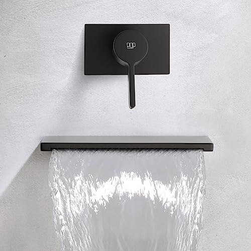 POP SANITARYWARE Wall Mounted Waterfall Bathtub Faucet Matte Black Single Handle Tub Filler Faucet With Valve