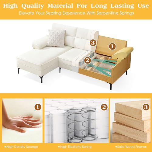 Hanherry 85”Sectional Couch for Living Room, Convertible L Shape Couch 3 Seat Comfy Sofa, Modern Chenille Fabric Couches with Reversible Wide Chaise & Fluffy Armrests for Apartment, Small Space