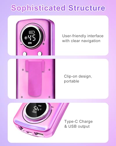 CozyZen Cordless Nail Drill Professional: 45000 RPM Rechargeable Electric Nail File Kit, Portable & Low Noise for Acrylic, Gel Nails, Manicure & Pedicure - Salon & Home Use