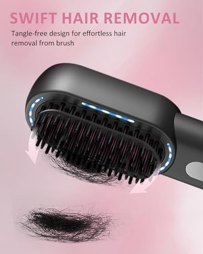 CozyZen Cordless Hair Straightener Brush - Portable Heated Straightening Brush for Travel, Party, Mini Ionic Hot Comb Straightener for Women