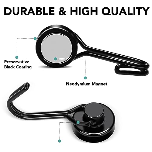 MIKEDE Magnetic Hooks 25LBS, 10 Pack Black Swivel Swing Magnetic Hook Strong Magnet with Hooks for Hanging, Heavy Duty Neodymium Magnet Hooks for Cruise, Kitchen, Camping, Door, Locker