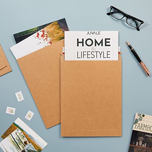 Juvale 25-Pack Stay Flat Rigid Cardboard Mailers 9 x 11.5 Inch - 450 GSM Brown Paper Comic Book Mailers Envelopes with Peel and Seal Closure for Mailing