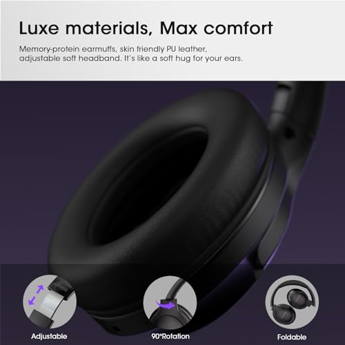 YUMONDEAR Bluetooth Headphones Over Ear, 80H Playtime Headphones Wireless with 3 EQ Modes, Wireless Headphones with Mic, HiFi Stereo Foldable Bluetooth Headphones for PC Phone Home Travel (Black)