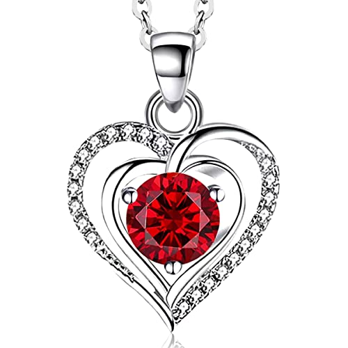 RIVIKO Heart Birthstone Pendant Necklace for Women 925 Sterling Silver Zirconia December Necklaces Christmas Valentine's Day Mothers Day Jewelry Gifts For Her Mother Wife