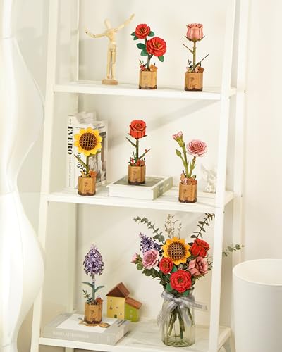 rowood Wooden Flower,DIY Flower Building Block Set Craft Kit for Kids,Mother's Day/Valentine's Day/Teacher's Day/Thanksgiving/Christmas/Birthday Gift for Mom/Grandma-Chamomile