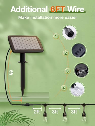 addlon 54FT(48+6) Solar String Lights Outdoor Waterproof with USB Port & Remote Control Dimmable Solar Patio Lights IP65 Solar Powered Edison LED Bulbs for Outside Bistro Camping