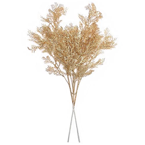 PASYOU Christmas Artificial Plants Decoration, Plastic Grass Fake Shrubs Simulation Leaves Indoor Outdoor Home Garden Planter Filler Party Hotel Verandah Wedding UV Resistant DIY Decor - Gold 2 Pack