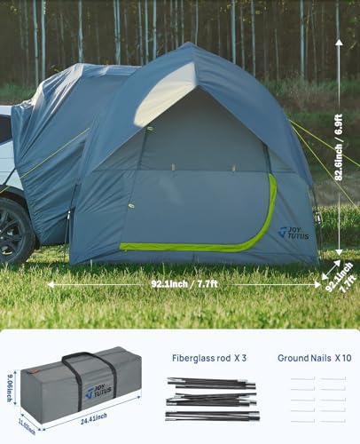 JOYTUTUS SUV Tent for Camping with Rainfly, Double Door Design Car Tent with Aluminum Poles, SUV Tailgate Tent with Waterproof PU2000mm Double Layer for 6-8 Person, Green