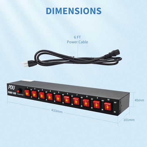 CENTROPOWER PDU Power Strip,10 Outlet Surge Protector-1800 Joules,10 Front Switch Control,1U Rack Mount.100V- 240V/15A.
