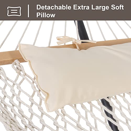 SUNCREAT Hammocks Double Cotton Rope Hammock with Polyester Pad, Heavy Duty Hammock with Steel Stand, Blue&Green