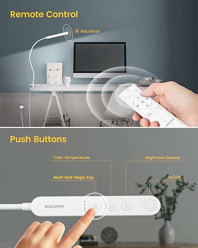 Glocusent 5W Multi-Purpose Clip On Light, 38 LED Eye Caring Reading Bed Lamp, 5 Color & 5 Brightness with a Remote, 30-Min Auto Off Timer, Perfect for Bed Reading/Studying/Working