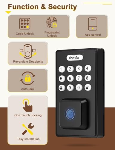 Keyless Entry Door Lock with 2 Handles, Tinewa Electronic Keypad Deadbolt, Auto-Locking, Anti-Peeping Password, Digital Smart Code Door Lock, Front Door Handle Sets, Matte Black