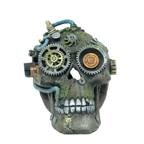 RVQIGYP Aquarium Decoration Creative Fish Tank Decoration Machine Skeleton Decoration Fish and Shrimp Dodge House Beta Fish Tank Decoration Halloween Skeleton (Mechanical Skull)