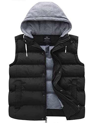 wantdo Men's Big and Tall Windproof Winter Vest Padded Warm Puffer Coat with Removable Hood Black X-Large Tall