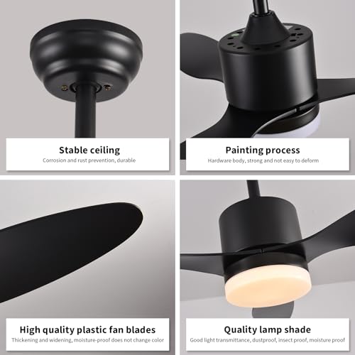AHAWILL Ceiling Fans with Lights,42" Black Outdoor Ceiling Fan with Light and Remote Control,6 Speed,Reversible,Noiseless,3 Blades Ceiling Fans for Bedroom,Patio,Living Room,Indoor.
