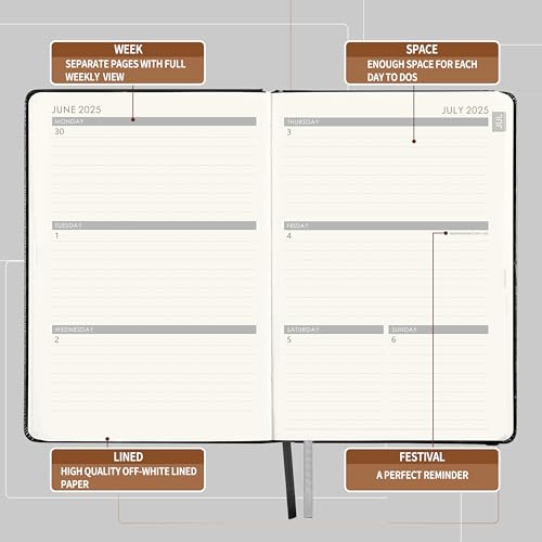 2025-2026 Planner - Planner 2025-2026 with Pen Loop, July 2025 - June 2026, to Achieve Your Goals & Improve Productivity, Thick Paper, 40 Note Pages, Inner Pocket, 5.75" x 8.25" - Black