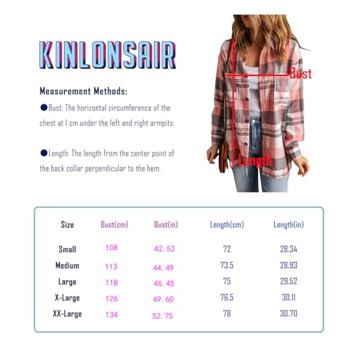 KINLONSAIR Womens Casual Flannel Plaid Shirts Oversized Lightweight Fall Shirt Coat Long Sleeve Button Down Blouse Tops Apricot