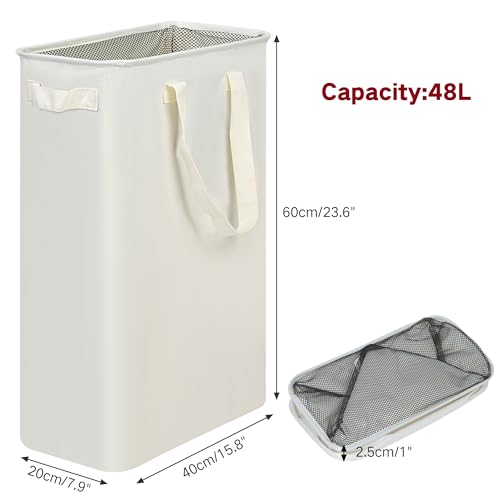 efluky Laundry Basket, Dirty Clothes Basket with Handles, Foldable Laundry Basket for Clothes, Tall Laundry Basket for Laundry Room, Dorm and Bedroom, 12.7 Gallons(48L) Beige