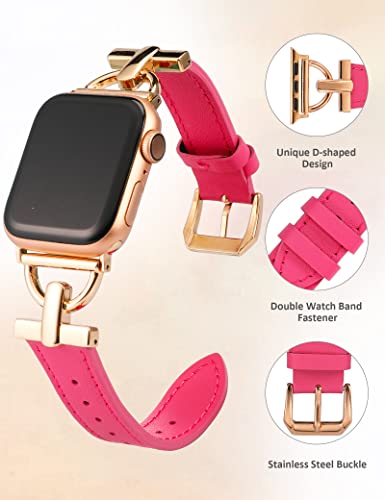 Wearlizer Leather Band Compatible with Apple Watch Bands Women 42mm 44mm 45mm 46mm 49mm Ultra 2, Dressy Fancy Leather Strap D-Shape Metal Buckle for iWatch Bands Series 10 9 8 SE 7 6 5 4 3 2 1