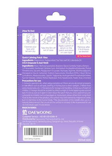 EasyDerm Quick Calming Magnesium Patches (10 patches) with Cica Ampoule - Intensive Care, Pimple patches, Hydrocolloid Band, Zits Spot care – Overnight Home Care 2-8 hours, New boxs types