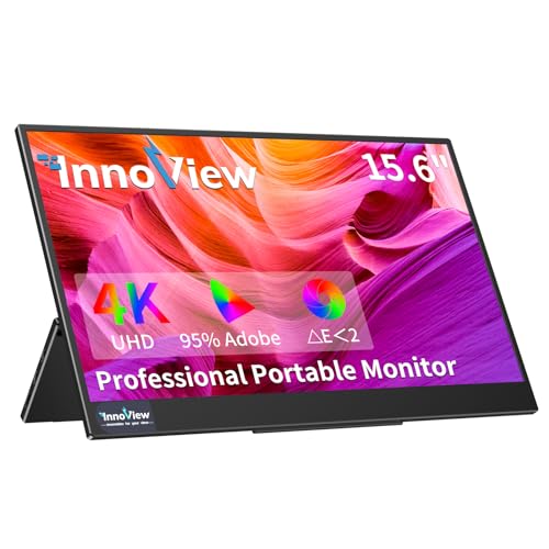 InnoView 4K Portable Monitor 15.6" 3840x2160 UHD, 95% Adobe, ÎE<2 Portable Monitor Laptop Eye Care Lightweight HDR Portable Screen for Laptop MacBook Xbox PS5 Switch PC Phone