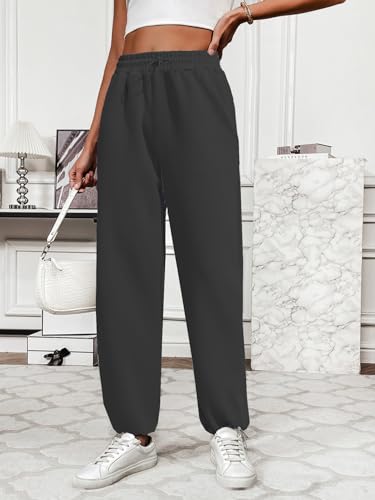 PINSPARK Sweatpants Women Drawstring High Waist Track Pants Baggy Straight Leg Joggers Sweatpants with Pockets Black S