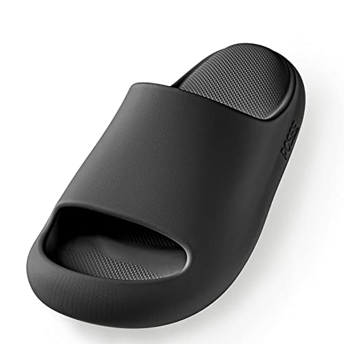 posee Pillow Slippers Slides for Women & Men, Non-Slip Cloud Slides House Bedroom Shoes Shower Sandals Indoor & Outdoor, Black, 6-6.5,Women/5-5.5,Men