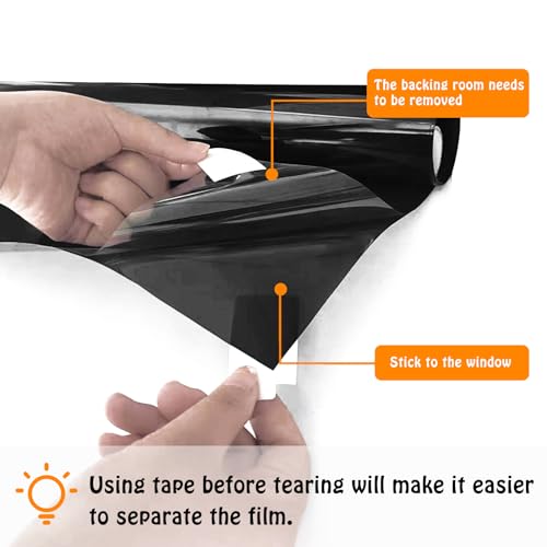 ConCus-T Thicken One Way Mirror Window Film Sun Blocking Window Tint Film for Home Reflective Window Sticker Glass Privacy Film, Black Silver 41.34 Inch x 9.8 Feet