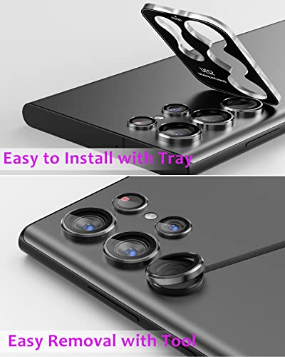 POROLIR for S23 Ultra Camera Lens Protector, Aluminium Alloy Ring 9H Tempered Glass Anti Scratch Decorative Camera Cover Accessories Glitter Series for Samsung Galaxy S23 Ultra, Glitter Pink