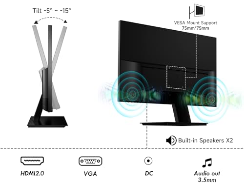 XGaming 24 Inch Monitor, FHD 100Hz 1080P, IPS 16:9 Frameless Computer Monitor, 99% sRGB, Low Blue Light Eye Care, FreeSync, PC Screen Built-in Speakers, HDMI VGA Display, VESA, Tilt Adjustable, Black