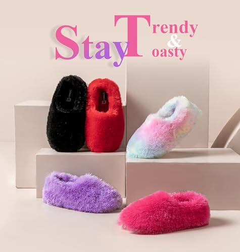 Onmygogo Fuzzy Winter Indoor Slippers for Women (5-6 B(M) US, Black)