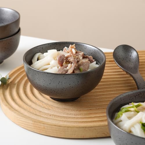 Stone lain Valencia Porcelain 8-Piece Round Bowl and Spoon Serving Set, Metallic Grey