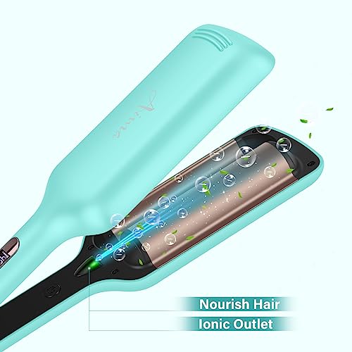 32mm (1.25") Aima Beauty Twins Mermaid Waves Hair Waver, Anti-Scald 2 Barrel Curling Iron, Hair Crimper, Ionic Care Wave Iron 15S Heats Up for Short/Medium/Long Hair Light Green