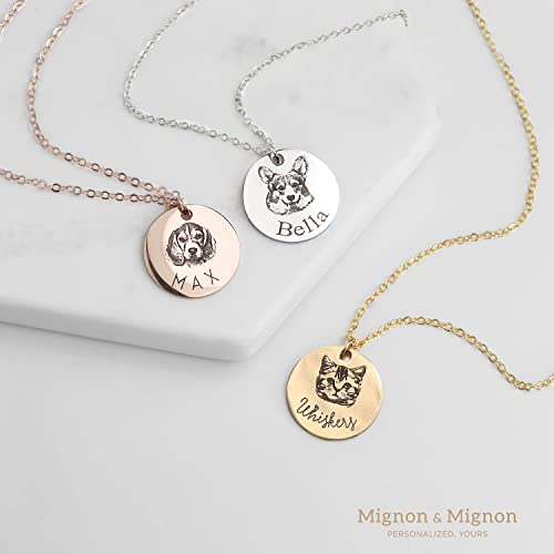 MignonandMignon Personalized Dog Necklace for Women Memorial Gifts for Mom Pet Portrait Custom Cat Name Unique Animal Picture Mother's Day Gift -LCN-AP (Gold)