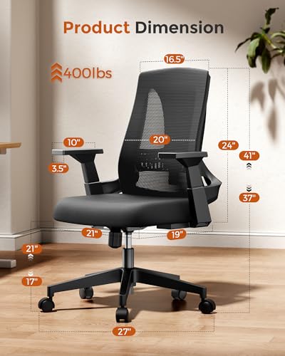 CAPOT Ergonomic Office Chair 400lbs Capacity - 3.9-inche Cushion and Tall Back Computer Desk Chair Breathable Mesh - Comfortable Swivel Office Chair with Adjustable Lumbar Support