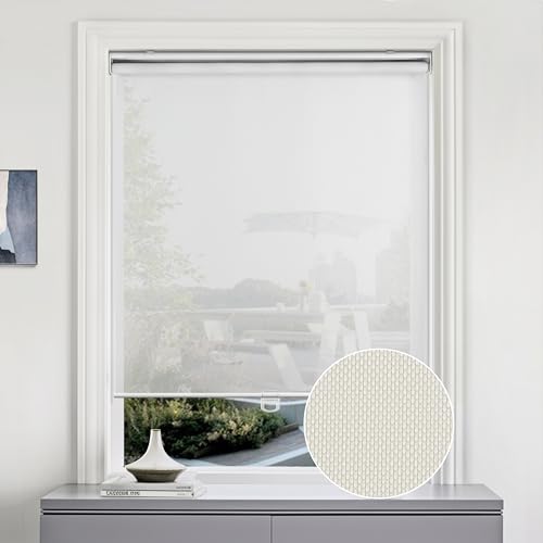 LazBlinds Cordless Roller Shades, Semi Sheer Free-Stop Light Filtering Solar Shades. UV Protection Flame Retardant Blinds for Windows. Perfect for Living Room, Bedroom and Office, 52" W x 72" H, Grey
