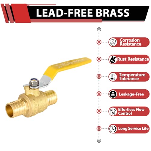 EFIELD 1-Inch Pex Brass Full Port Shut-off Ball Valve, Yellow Handle Brass UPC Certified,(VALVE020)