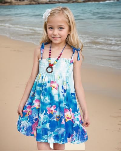 Flenwgo Girls Sunflower Dresses Floral Sleeveless Sling Beach Sundress with Necklace Sunflower Black US 11-12T