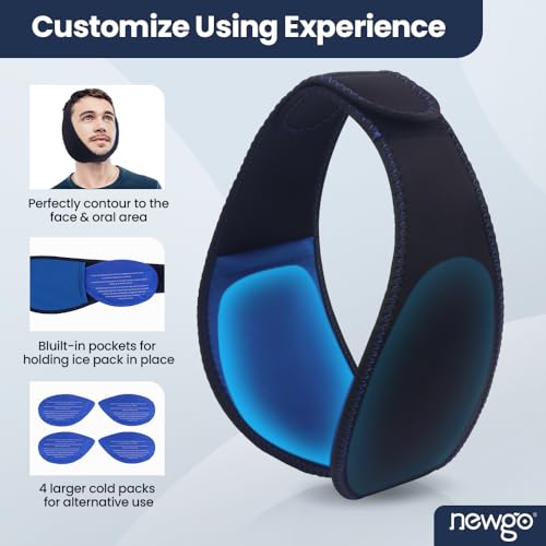 NEWGO Wisdom Teeth Ice Pack Head Wrap Jaw Ice Pack for Face Oral Surgery, FSA or HSA Eligible Face Ice Pack with 4 Hot Cold Gel Pack for TMJ, Tooth Extraction, Tonsillectomy Recovery