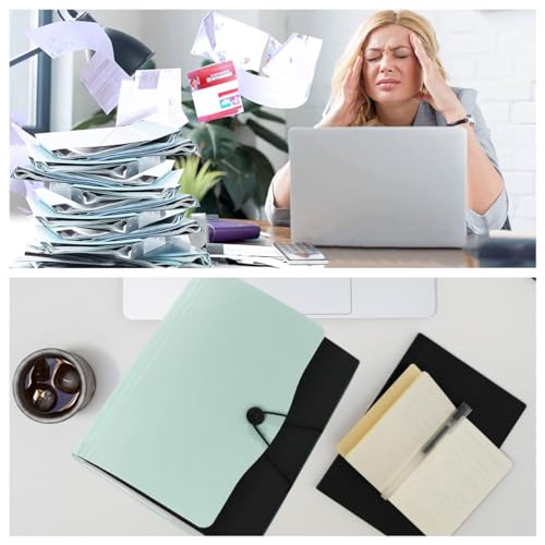 TFDLCG zm 13 Pocket Expanding File Folder,2 Pack Portfolio Accordion File Organizer,A4 Letter Size Paper Document Receipt Folder for Classroom, Home, Office and Travel (Blue+Green)