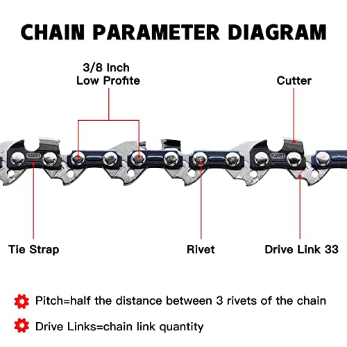 KAKEI 18 Inch Chainsaw Chain 3/8" LP Pitch, .050" Gauge, 62 Drive Links Fits Poulan, Kobalt, Echo, Ego, Greenworks and More- S62 (3 Chains)