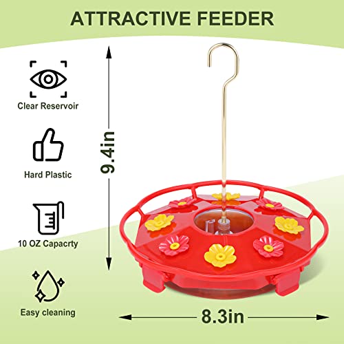 Rihogar Plastic Hummingbird Feeders for Outdoors Hanging, 2 Pack Humming Bird Feeders with Buckle, 6 Feeding Ports, Built-in Ant Moat, Wild Bird Feeder for Outside Garden, Leak-Proof, Red (12 oz)