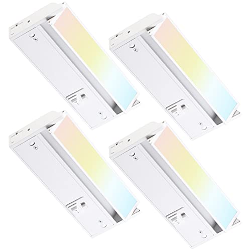 TORCHSTAR LED Under Cabinet Lighting 3CCT, 8 Inch 6W 400LM, Hardwired & Plug-in, 3 Color Selectable CRI90 120V ES ETL Listed Dimmable Under Counter Lights for Kitchen, White Aluminum Housing, 4 Pack