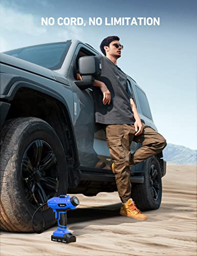 AstroAI Cordless Tire Inflator Air Compressor 20V Rechargeable Battery Powered 160PSI Portable Air Pump with 12V Car Power Adapter Digital Pressure Gauge for Cars Motorcycles JY16P160-18(C2)Blue