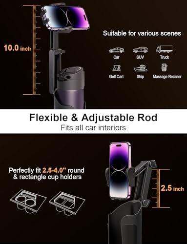 TAZENI 2-in-1 Cup Holder Phone Holder for Your Car Bottle Friendly Cup Cell Phone Holder Mount for Car Height Adjustable Sturdy Fit 4-7 inches Phones