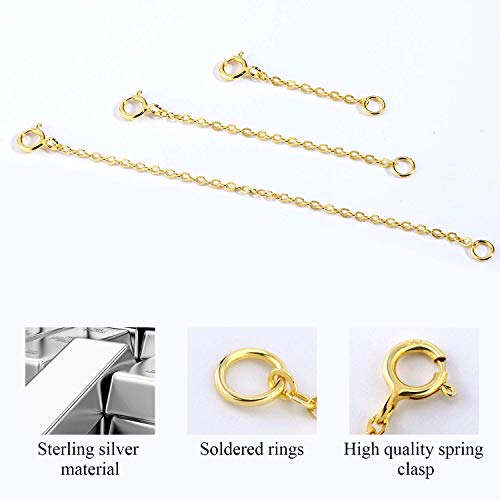 LANCHARMED Gold Necklace Extender 14K Gold Plated Sterling Silver Necklace Bracelet Anklet Extenders Extension for Jewelry Making(1 2 3 Inch, Gold)
